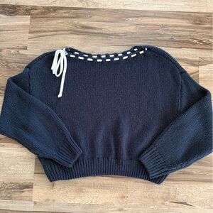 Hollister Dark Blue Sweater with White Tie Detail